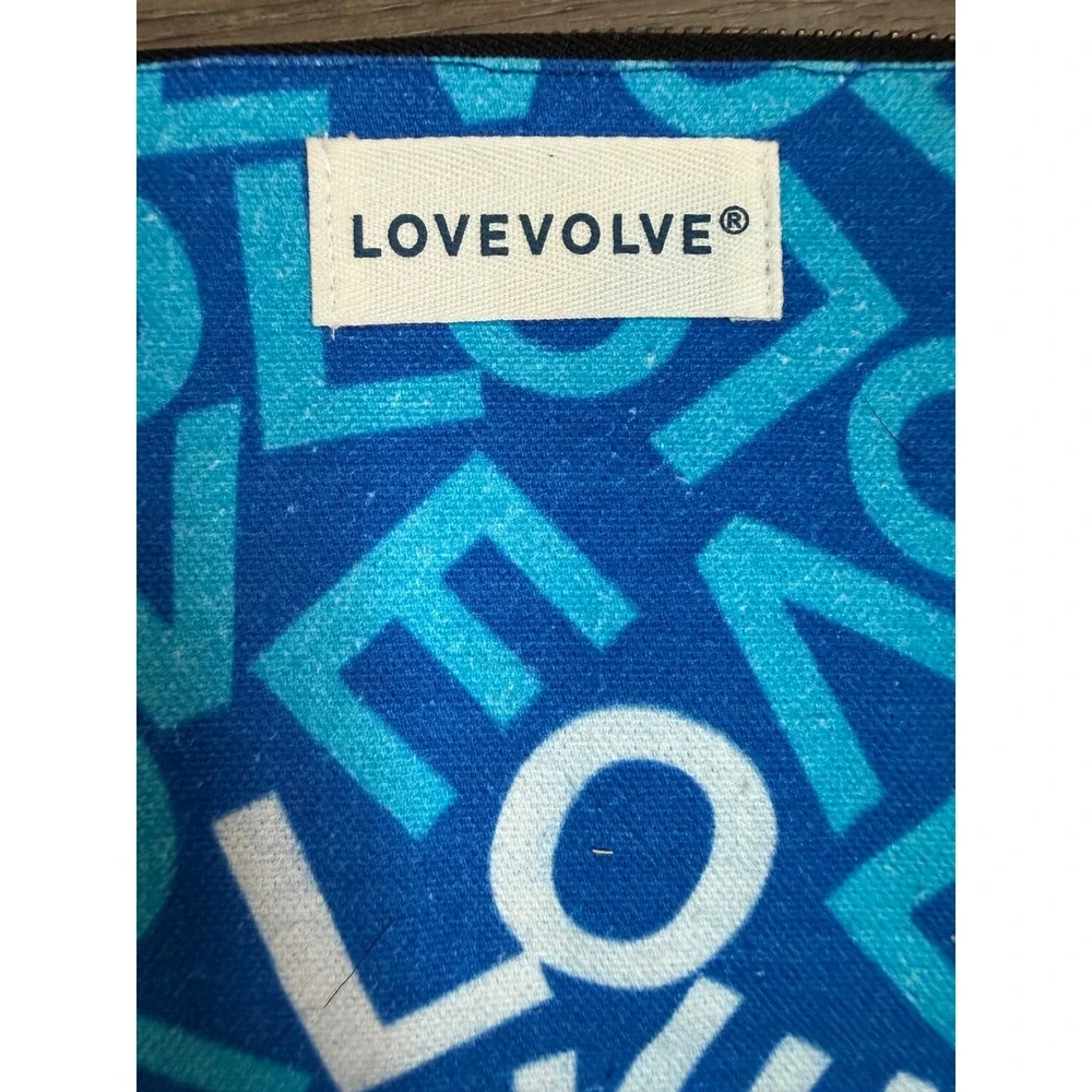 Lovevolve Blue LOVE Typographic Canvas Cosmetic Travel Bag‎ Wristlet Pouch Large